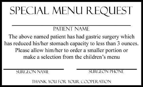 Weight Loss Surgery card for restaurant discounts?